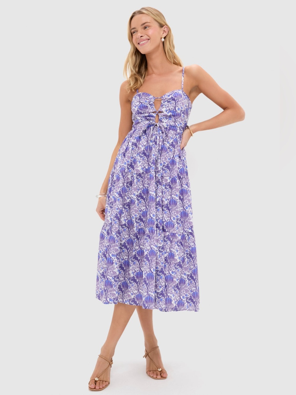 Hyacinth House Purple Multi Floral Corinne Cut-Out Midi Dress Tuckernuck S
